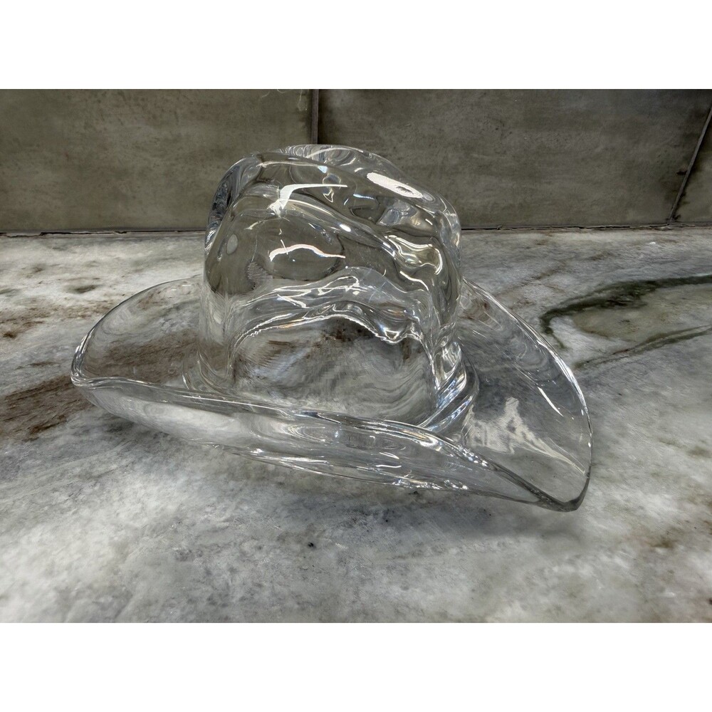 Vintage Signed Ralph Lauren Lead Crystal Glass Cowboy Hat Decorative Paperweight - Picture 2 of 9